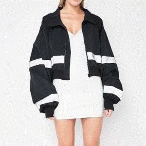 NWOT DOLLS KILL REFLECTIVE STRIPED CROPPED JACKET